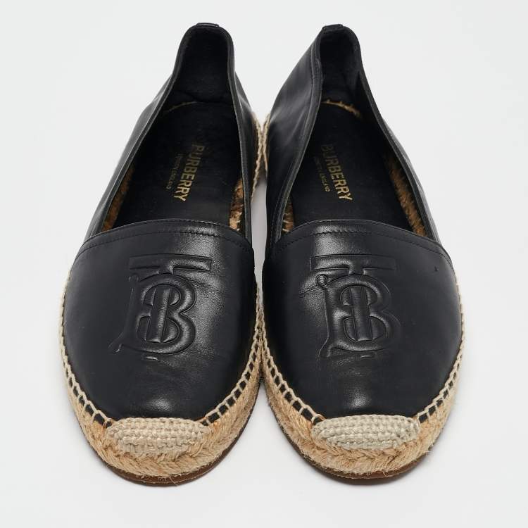 Pre Owned Burberry Black Leather Tabitha Logo Espadrille Flats Size 37