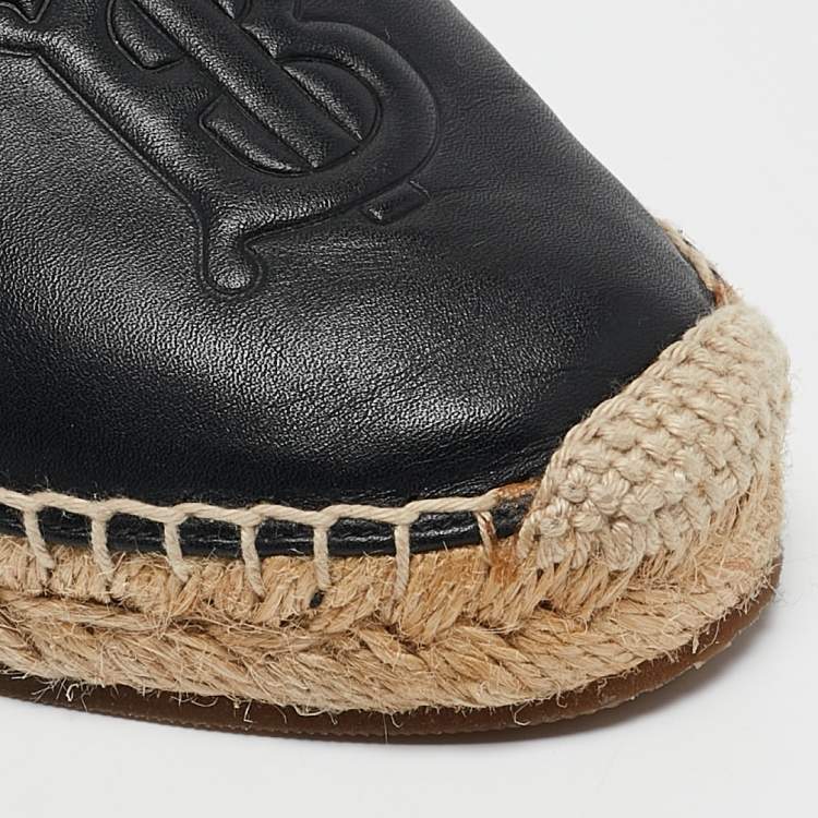 Pre Owned Burberry Black Leather Tabitha Logo Espadrille Flats Size 37