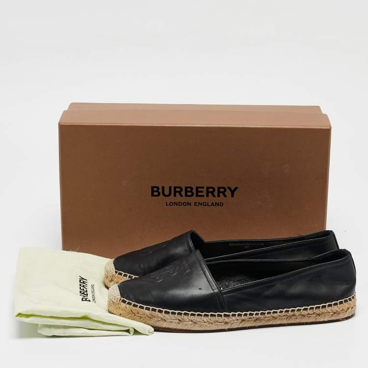 Pre Owned Burberry Black Leather Tabitha Logo Espadrille Flats Size 37