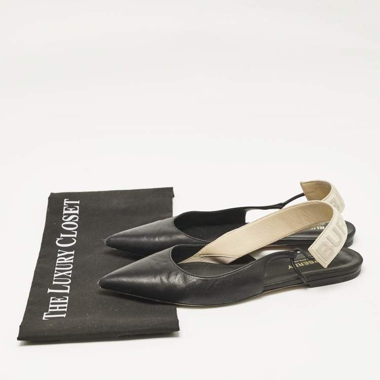 Pre Owned Burberry Black Leather Maria Logo Slingback Flats Size 37
