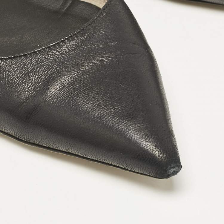 Pre Owned Burberry Black Leather Maria Logo Slingback Flats Size 37