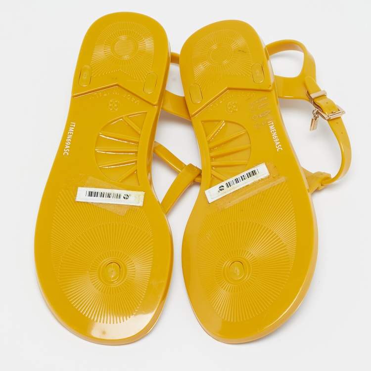 Pre Owned Burberry Yellow Jelly Thong Flat Slides Size 38