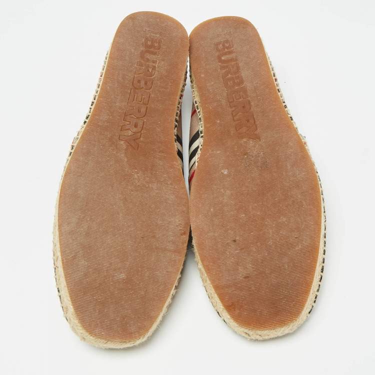 مملوكة مسبقًا Burberry Beige/Black House Check Fabric and Leather Espadrille Flats Size 38