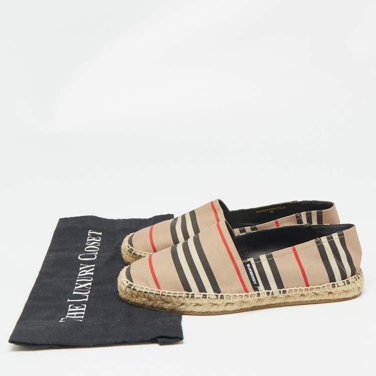 مملوكة مسبقًا Burberry Beige/Black House Check Fabric and Leather Espadrille Flats Size 38