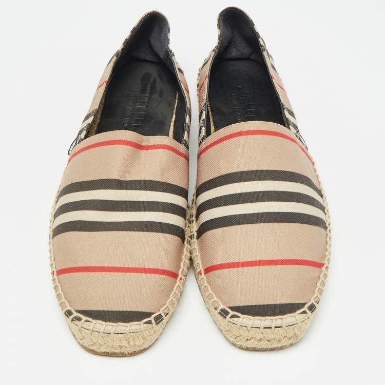 مملوكة مسبقًا Burberry Beige/Black House Check Fabric and Leather Espadrille Flats Size 38