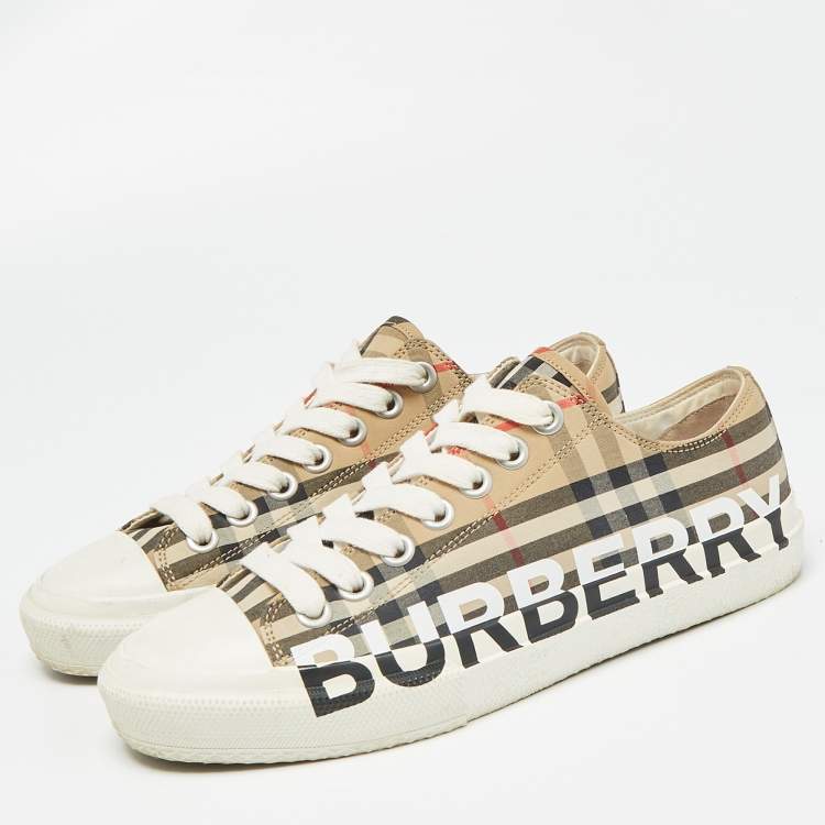 Pre Owned Burberry Beige/White Vintage Check Canvas and Rubber Larkhall Sneakers Size 38