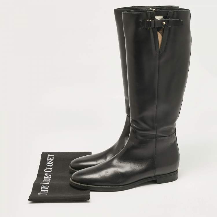 Pre Owned Burberry Black Leather Knee Length Boots Size 41