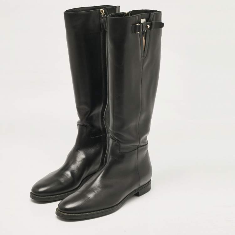 Pre Owned Burberry Black Leather Knee Length Boots Size 41