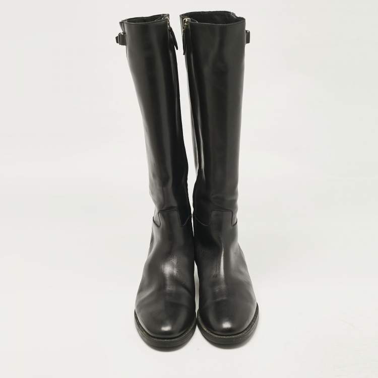 Pre Owned Burberry Black Leather Knee Length Boots Size 41