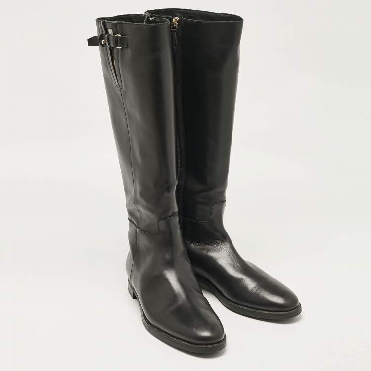 Pre Owned Burberry Black Leather Knee Length Boots Size 41