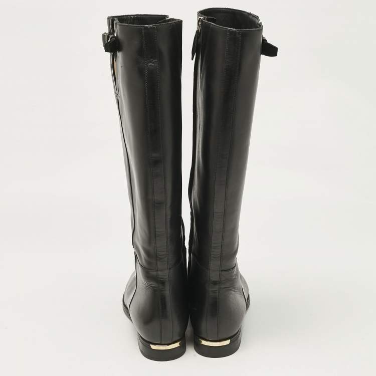 Pre Owned Burberry Black Leather Knee Length Boots Size 41