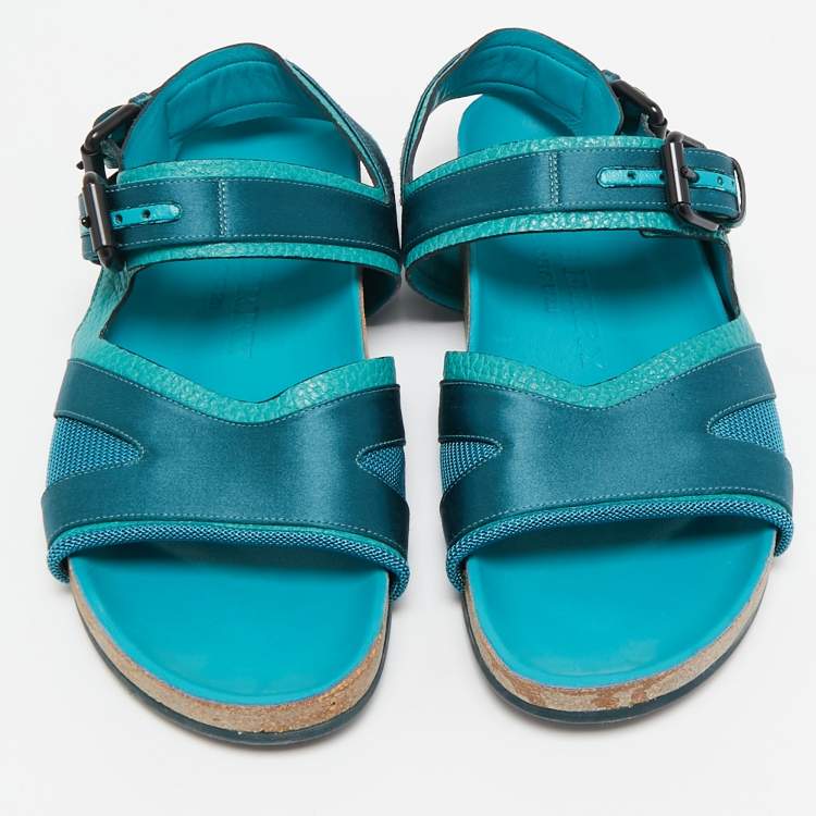 Pre Owned Burberry Prorsum Turquoise Leather and Satin Field Sandals Size 39.5