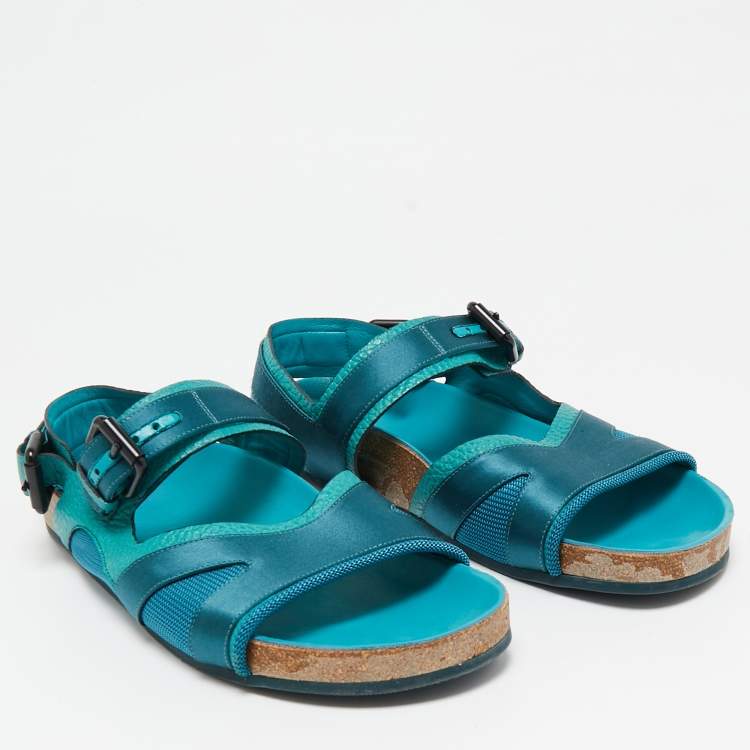 Pre Owned Burberry Prorsum Turquoise Leather and Satin Field Sandals Size 39.5
