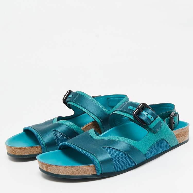 Pre Owned Burberry Prorsum Turquoise Leather and Satin Field Sandals Size 39.5