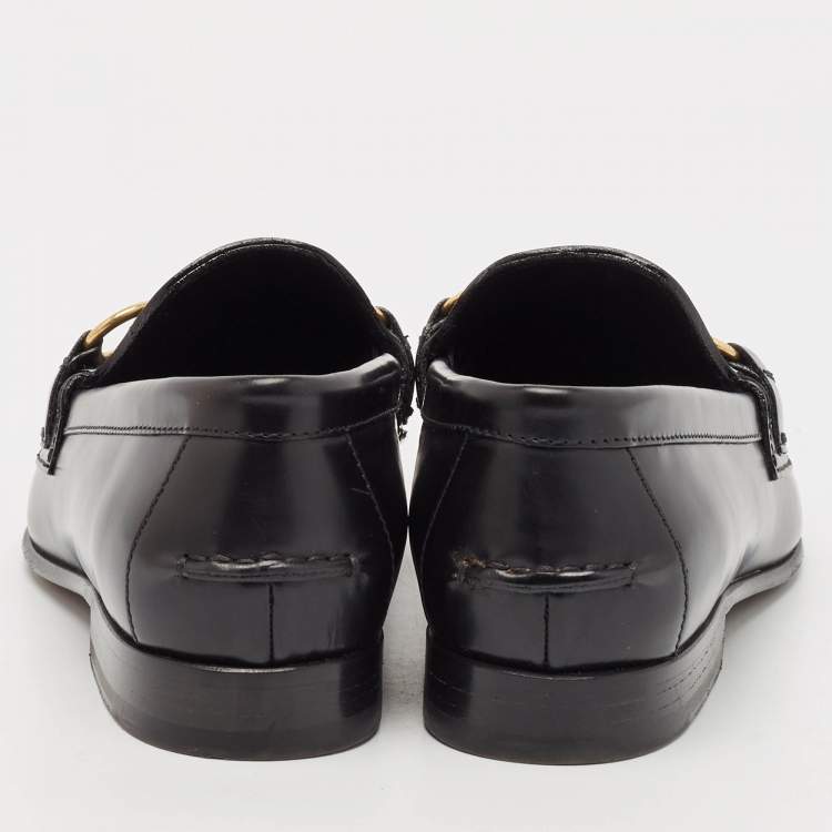 Pre Owned Burberry Black Leather Solway Chain Detail Slip On Loafers Size 36