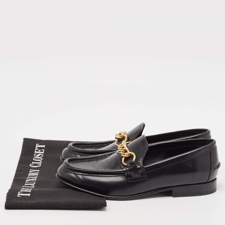 Pre Owned Burberry Black Leather Solway Chain Detail Slip On Loafers Size 36