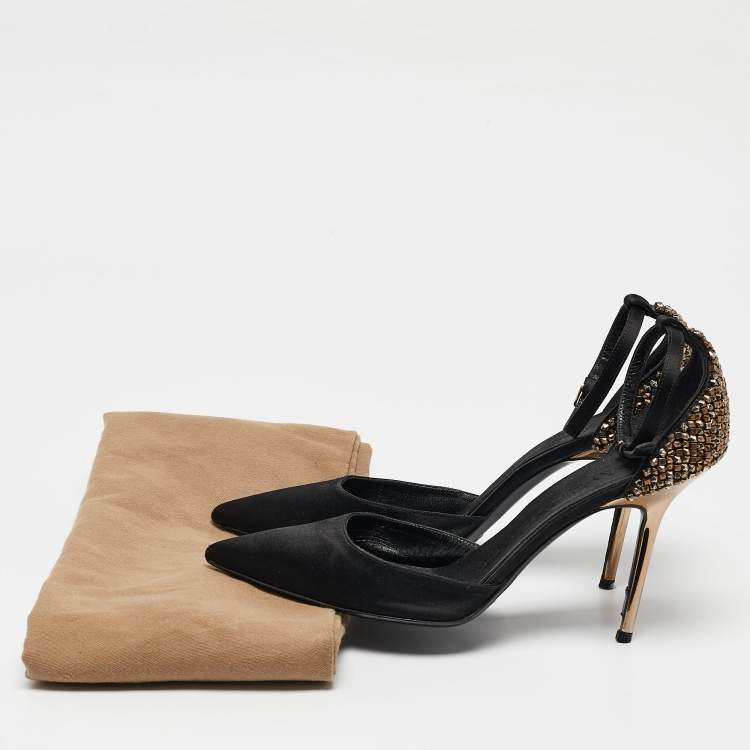 Pre Owned Burberry Black Satin Alanson Embellished Mary Jane Pumps Size 37.5