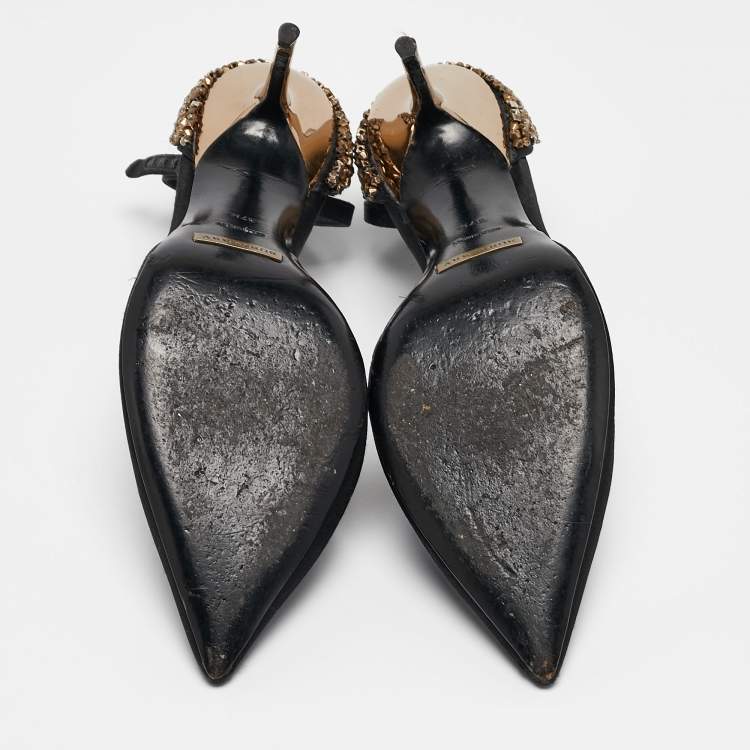 Pre Owned Burberry Black Satin Alanson Embellished Mary Jane Pumps Size 37.5