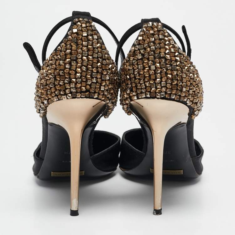 Pre Owned Burberry Black Satin Alanson Embellished Mary Jane Pumps Size 37.5