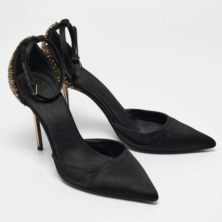 Pre Owned Burberry Black Satin Alanson Embellished Mary Jane Pumps Size 37.5