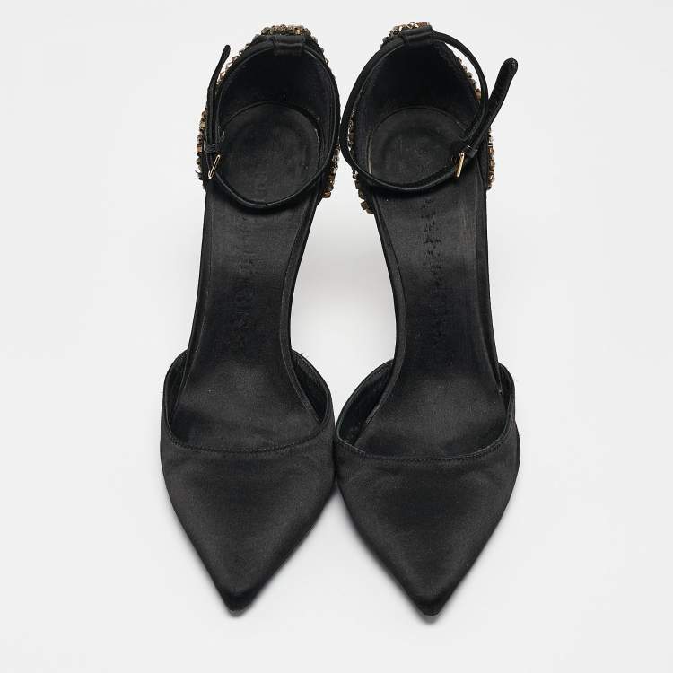 Pre Owned Burberry Black Satin Alanson Embellished Mary Jane Pumps Size 37.5