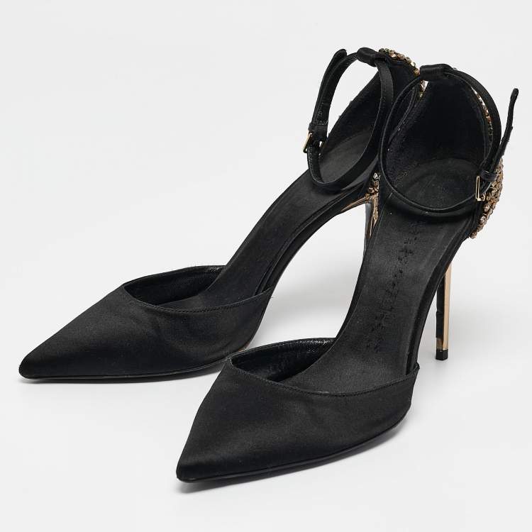 Pre Owned Burberry Black Satin Alanson Embellished Mary Jane Pumps Size 37.5