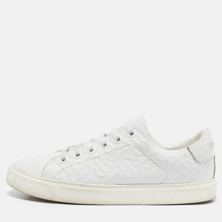Pre Owned Burberry White Leather Albridge Low Top Sneakers Size 38.5