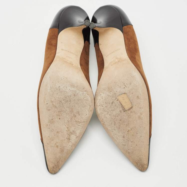 Pre Owned Burberry Brown/Black Suede and Leather Pointed Toe Pumps Size 40.5
