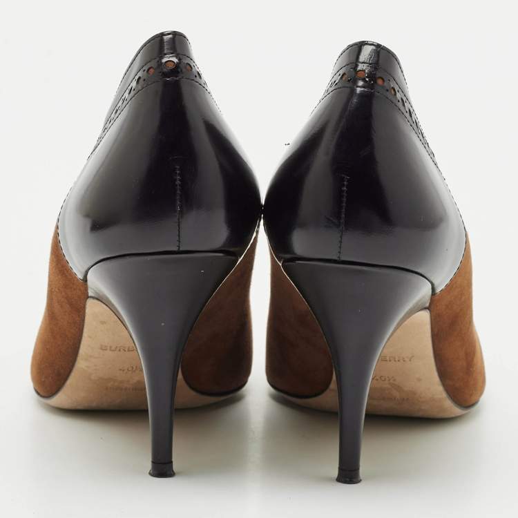Pre Owned Burberry Brown/Black Suede and Leather Pointed Toe Pumps Size 40.5
