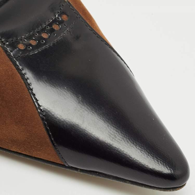 Pre Owned Burberry Brown/Black Suede and Leather Pointed Toe Pumps Size 40.5