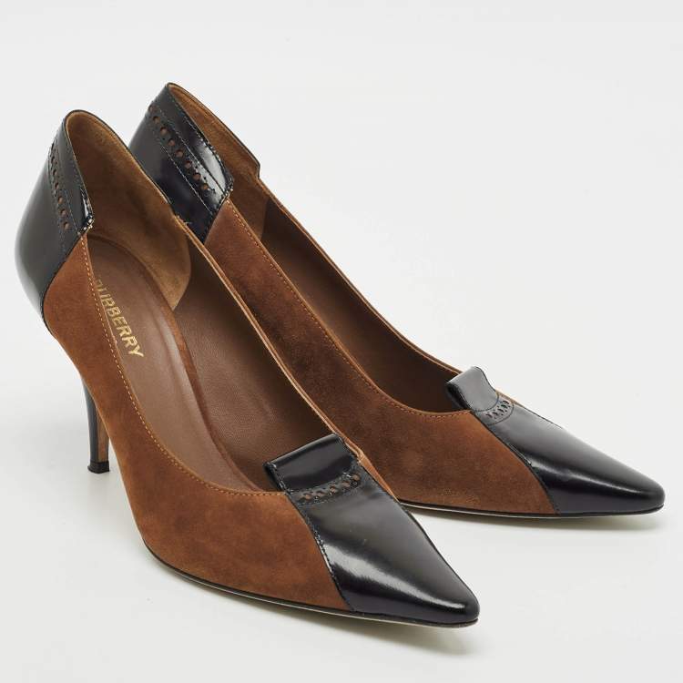 Pre Owned Burberry Brown/Black Suede and Leather Pointed Toe Pumps Size 40.5