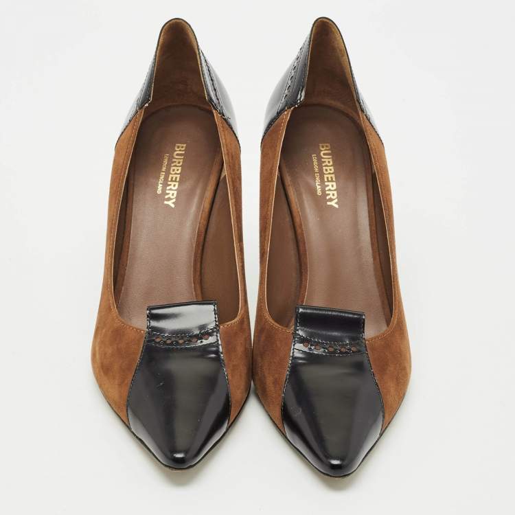 Pre Owned Burberry Brown/Black Suede and Leather Pointed Toe Pumps Size 40.5