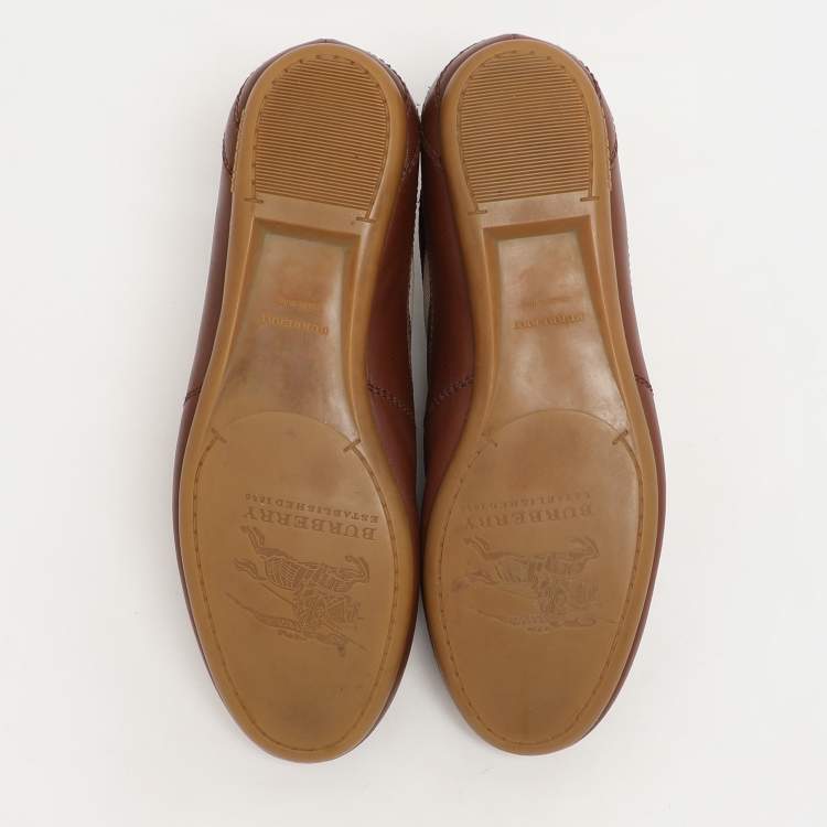 Pre Owned Burberry Brown/Beige Leather and Nova Check Canvas Low Top Sneakers Size 36