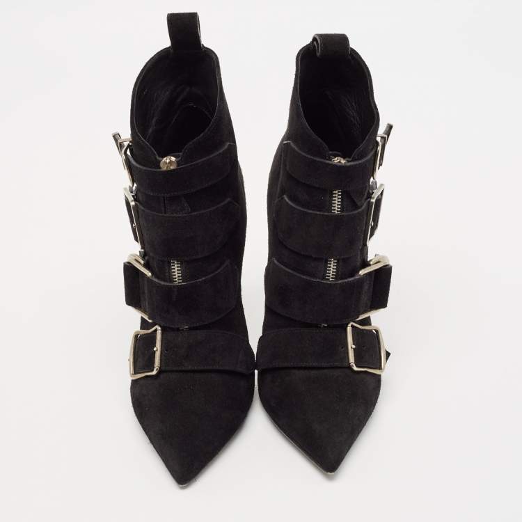 Pre Owned Burberry Black Suede Milner Buckle Detail Pointed Toe Ankle Boots Size 40