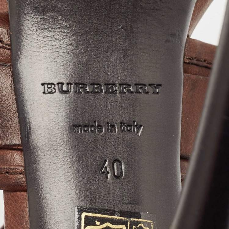 Pre Owned Burberry Brown Leather Aviator Beatty Platform Sandals Size 40
