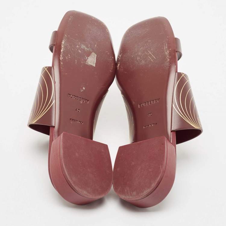مملوكة مسبقًا Burberry Burgundy Leather Flat Slides Size 40