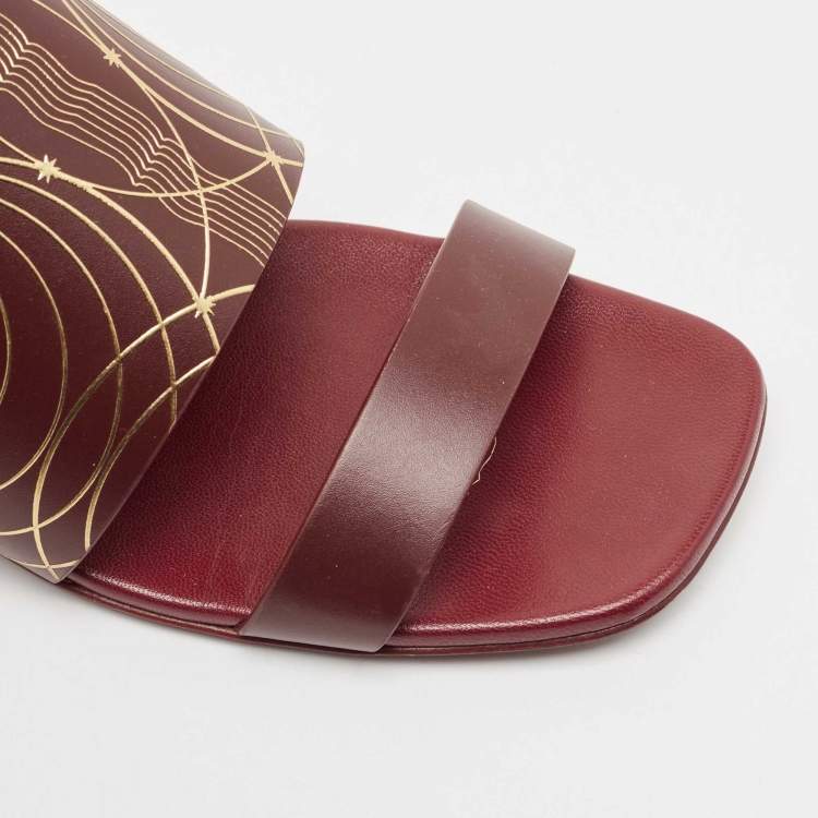 مملوكة مسبقًا Burberry Burgundy Leather Flat Slides Size 40