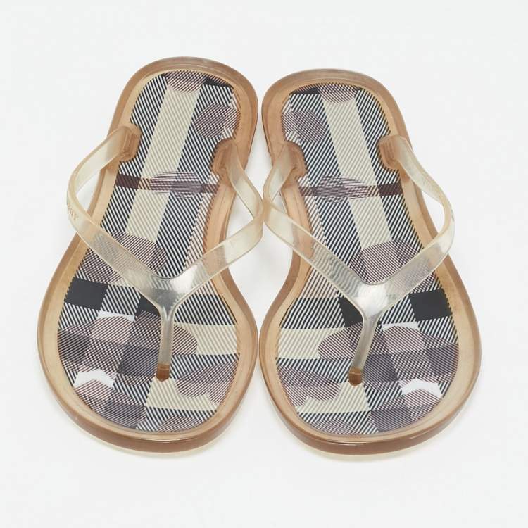 Pre Owned Burberry Transparent Rubber Thong Flat Sandals Size 39
