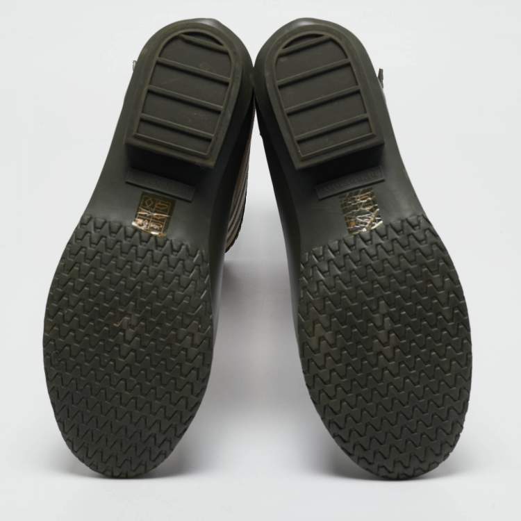 Pre Owned Burberry Green/Beige Rubber and Vintage Check Canvas Simeon Rain Boots Size 41