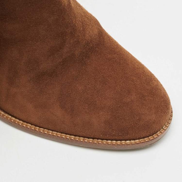 Pre Owned Burberry Brown Suede Block Heel Ankle Length Boots Size 39