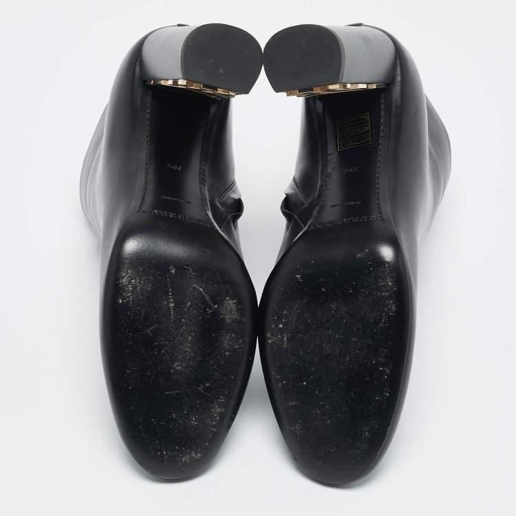 Pre Owned Burberry Black Leather Equestrian Kennard Ankle Length Boots Size 39.5