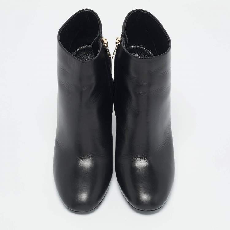 Pre Owned Burberry Black Leather Equestrian Kennard Ankle Length Boots Size 39.5