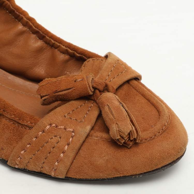Pre Owned Burberry Brown Suede Scrunch Ballet Flats Size 40