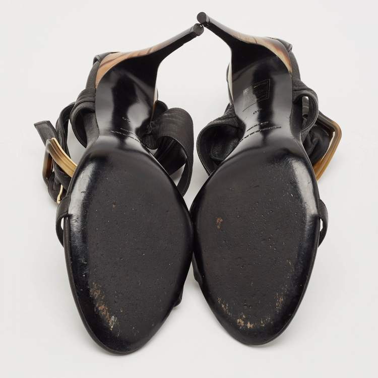 Pre Owned Burberry Black Leather Marham Buckle Sandals Size 40