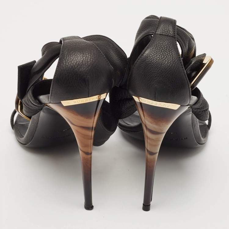Pre Owned Burberry Black Leather Marham Buckle Sandals Size 40