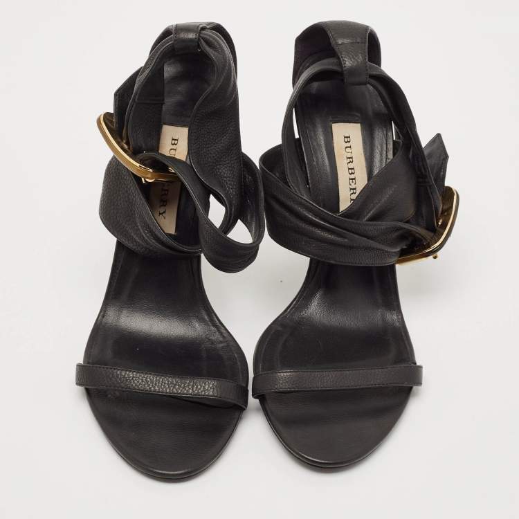 Pre Owned Burberry Black Leather Marham Buckle Sandals Size 40