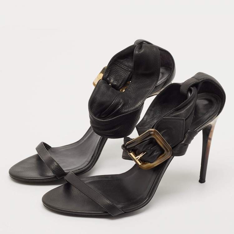 Pre Owned Burberry Black Leather Marham Buckle Sandals Size 40