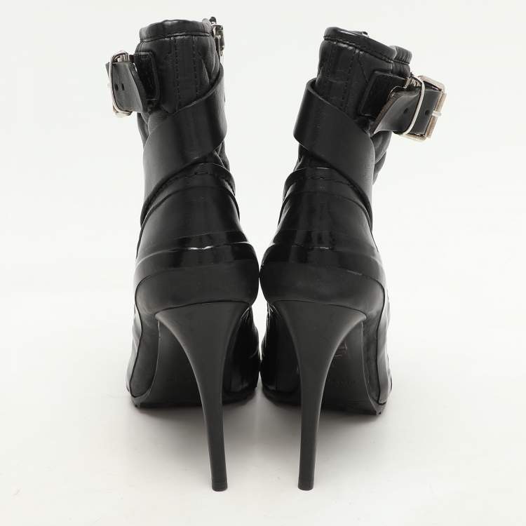 Pre Owned Burberry Black Quilted Leather Brit Beverly Ankle Booties Size 37