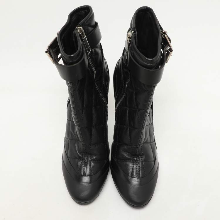 Pre Owned Burberry Black Quilted Leather Brit Beverly Ankle Booties Size 37