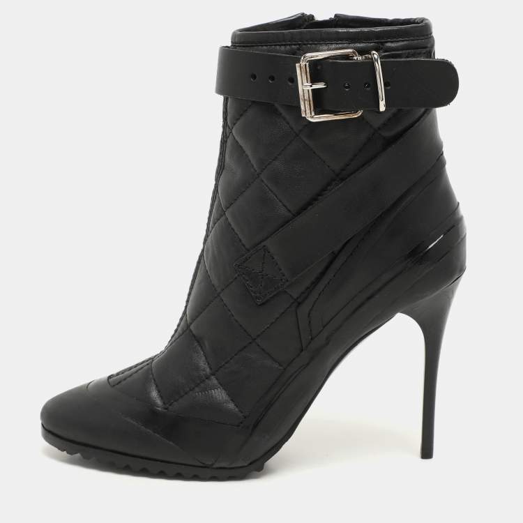 Pre Owned Burberry Black Quilted Leather Brit Beverly Ankle Booties Size 37
